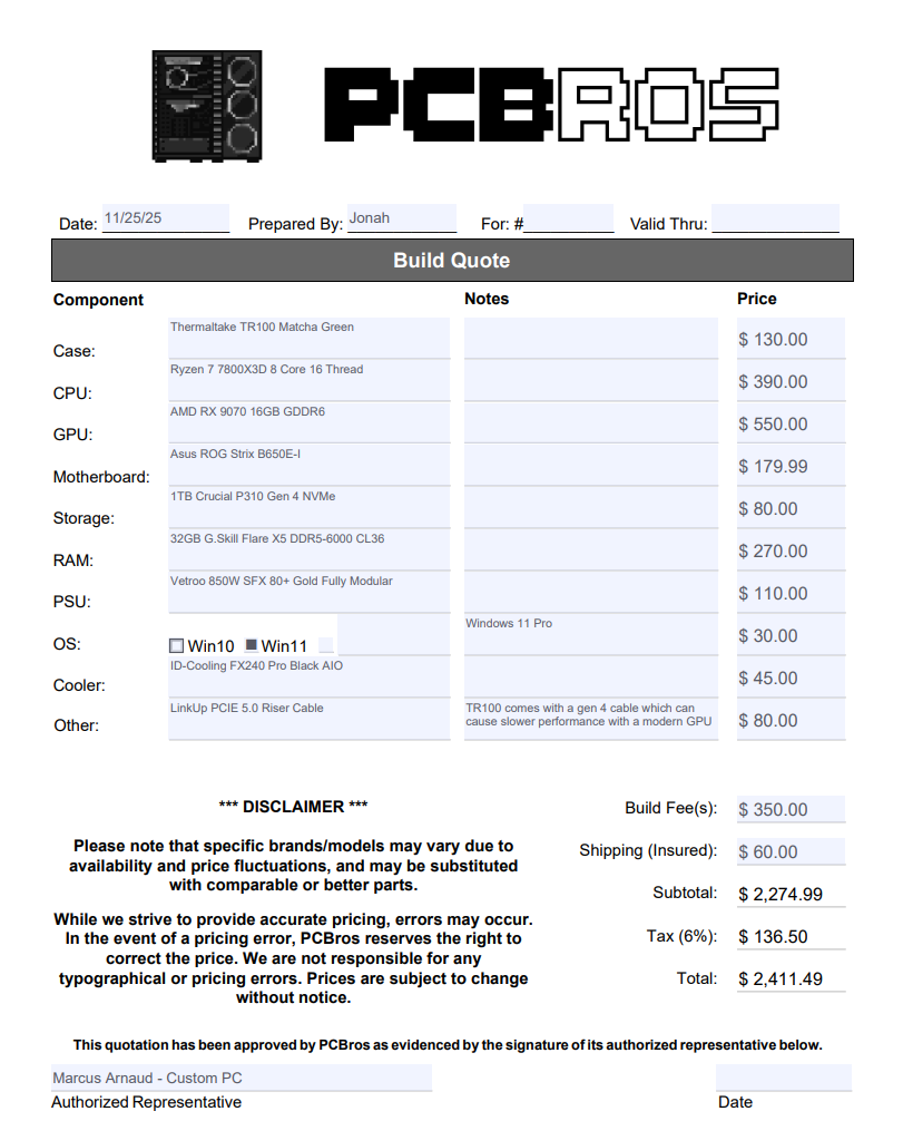 Extra Fee - Marcus Arnaud Custom Build